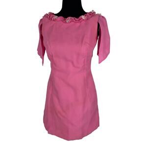 Vintage 60s Pink Mini Dress Ruffle Collar Flutter Sleeve Mod Coquette Project XS